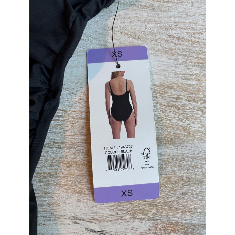 NWT SIZE‎ XS DKNY One Piece Swimsuit Womens Black Ruched Wrap Front V-Neck - Picture 6 of 6